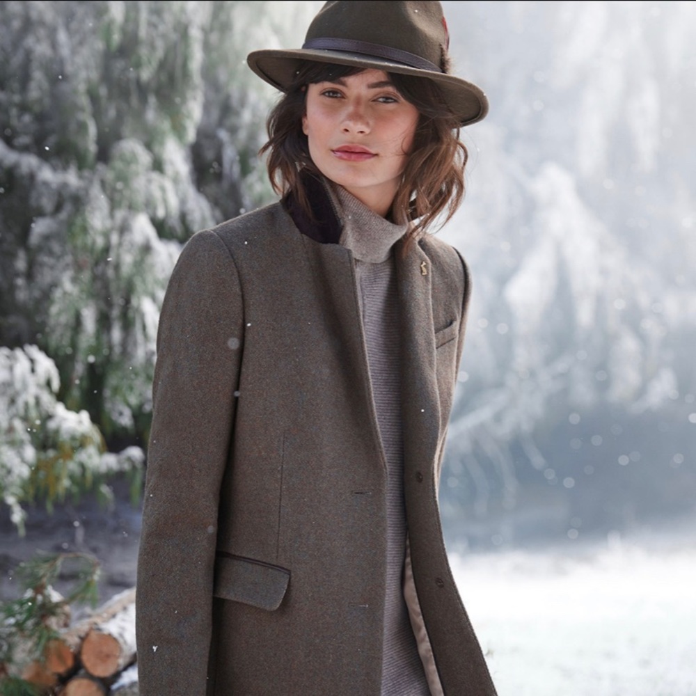 Joules Moss Green Cheltenham Tweed Coat - US14/UK18